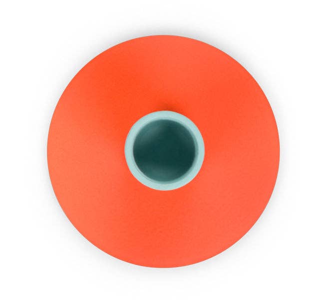 Small Two-Tone Orange Flame & Opaline Green Metal Candleholder