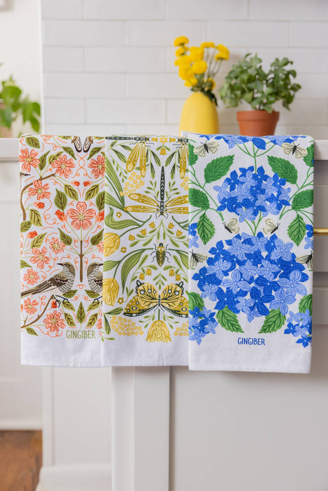 Blue Hydrangeas Tea Towel - Spring Floral Kitchen Towel