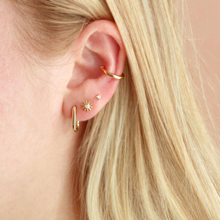 Oval Huggie Hoop Earrings 18K Gold Vermeil Hinge Closure Nickel Free Hypoallergenic Ships from CA: Sterling Silver