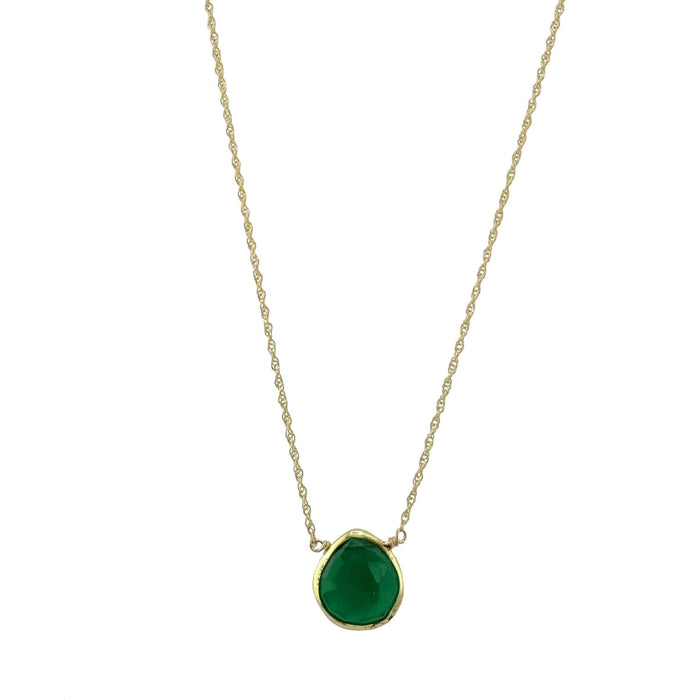 Small Green Onyx Necklace in Silver or Vermeil: Vermeil