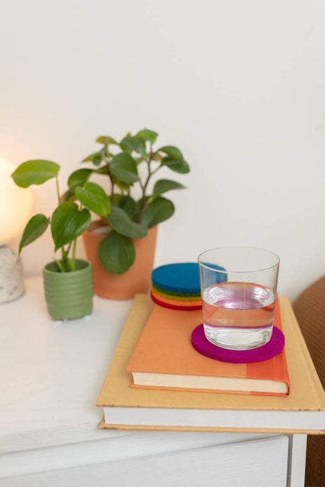 Bierfilzl Merino Wool Felt Round Coaster 4 Pack Electric: Electric