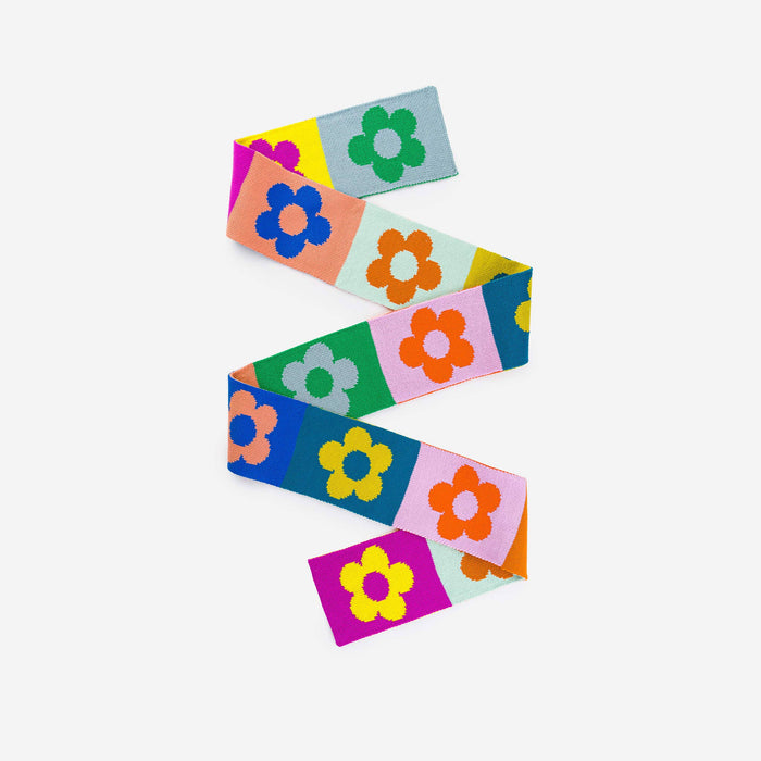 Flower Block Skinny Knit Scarf: Desert