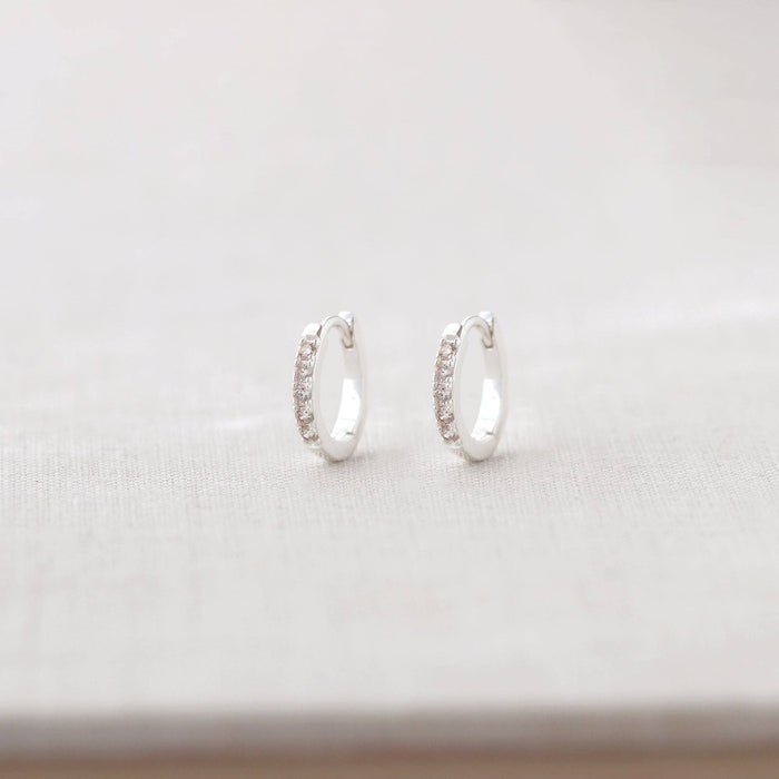 Crystal Huggie Hoop Earrings: Sterling Silver / Crystal