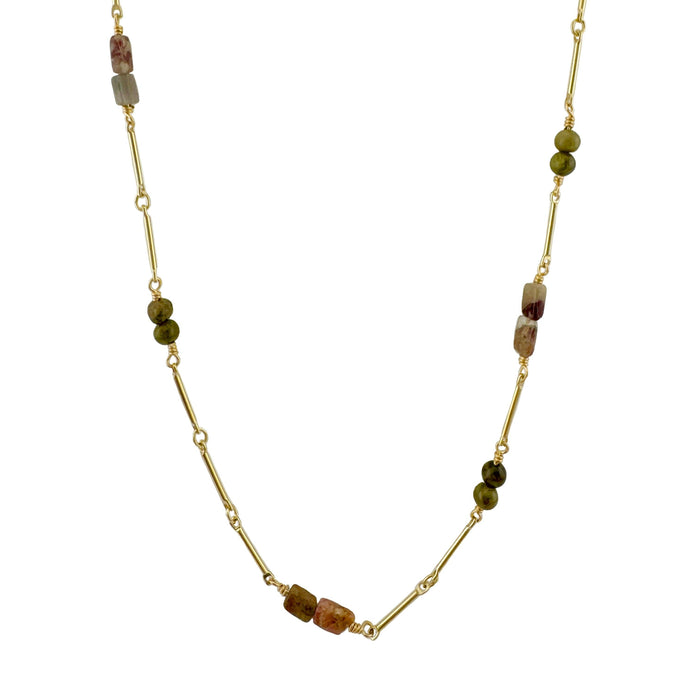 Bar Chain w. Tourmaline Necklace in Silver or Vermeil: Vermeil