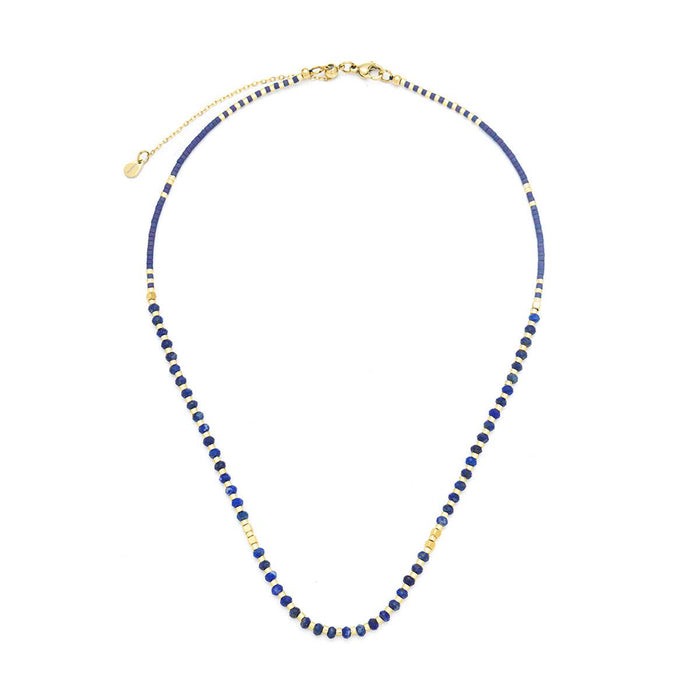 Lumira Mini Gemstone Necklace with Miyuki Beads: Blue Lapis
