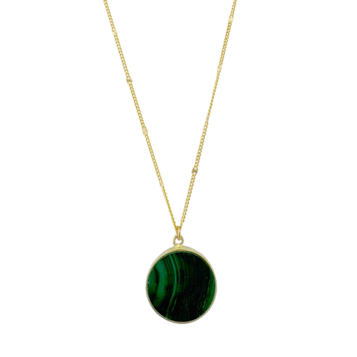 Malachite coin necklace: Vermeil