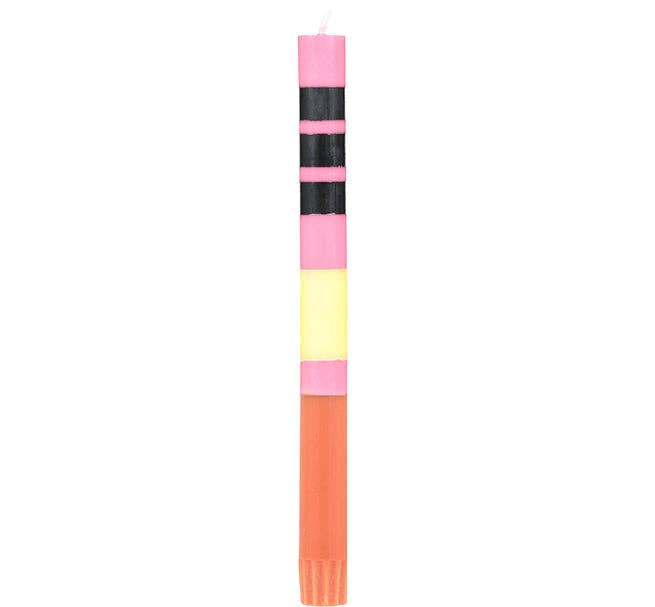 10'' H Striped Striped Neyron, Sulphur, Jet & Orange Flame Eco Dinner Candles,  Gift Box of 4