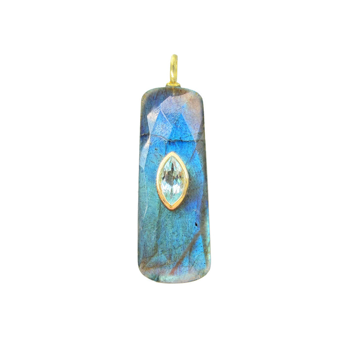 Labradorite Gemstone Pendant With Topaz: Mini Teardrop