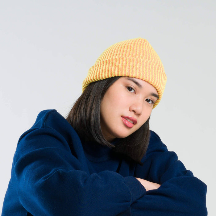 Simple Rib Knit Beanie: Golden Olive Navy