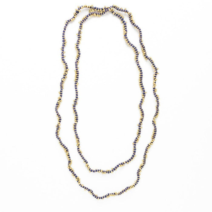 Rosemary Thread With Brass Extra Long Necklace Royal Blue Wholesale