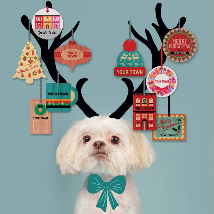 Personalized City Wood Ornament - Holiday Hugs Marquee