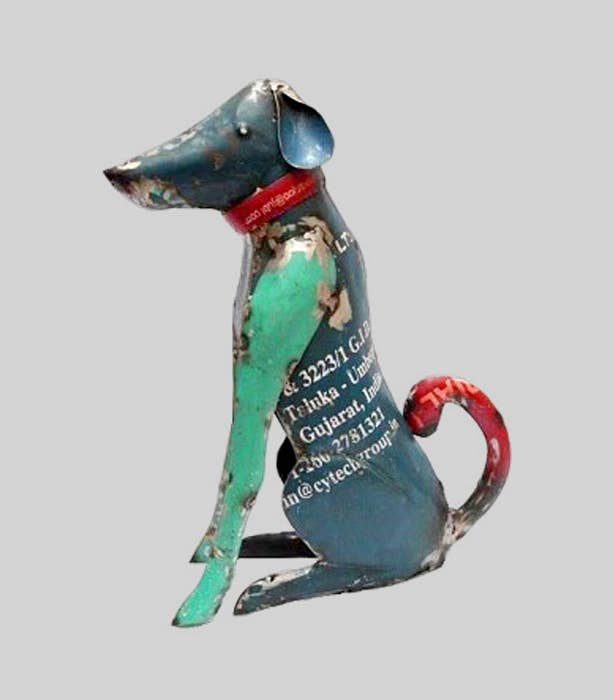 Dog Blue Sitting Recycled Metal Animals