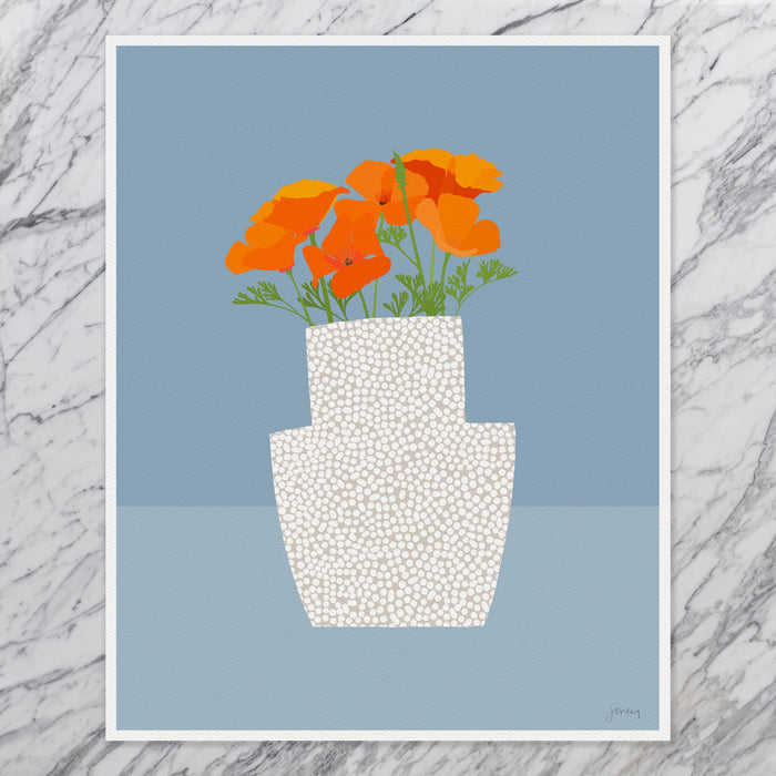 California Poppy Art Print. Signed. Unframed. 201018: 11 x 14 Unframed