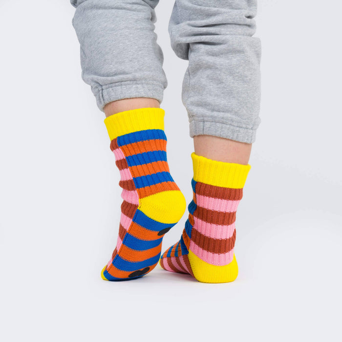 Super Stripe Knit House Socks: Peach Cobalt / S/M - W 6-9<br>M 5-7.5