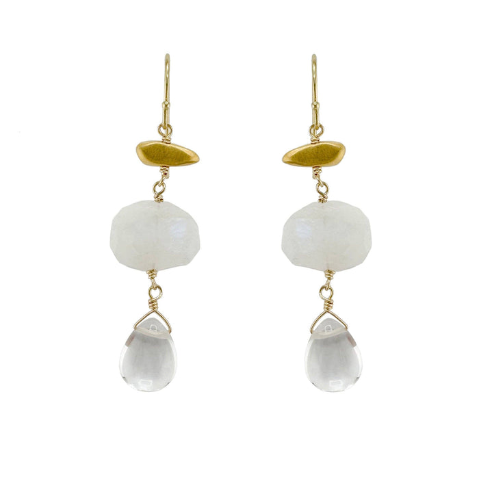 Little nugget w. stone & quartz earrings: Vermeil / Moonstone