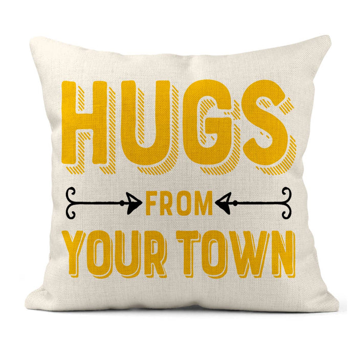 Personalized City Square Pillow, Hugs Name Drop Design: Gray-Green