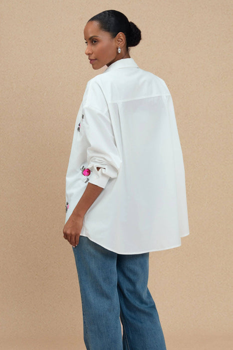 Women’s Oversized Embroidered Button-Down: Ivory Bloom / L