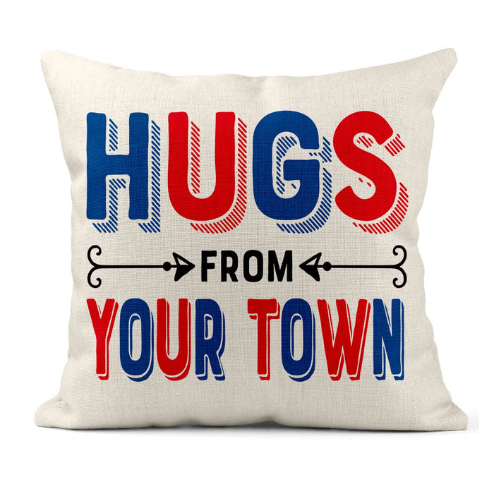 Personalized City Square Pillow, Hugs Name Drop Design: Gray-Green