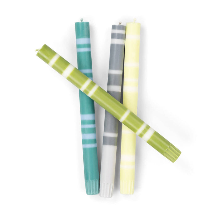 BRITISH COLOUR STANDARD - 25cm / 10'' H  - Mixed Striped Set - Greys and Greens Eco Dinner Candles, Gift Box of 4