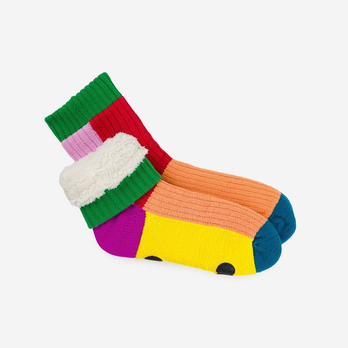 Kaleidoscope Knit House Socks: Peach Red / S/M - W 6-9<br>M 5-7.5