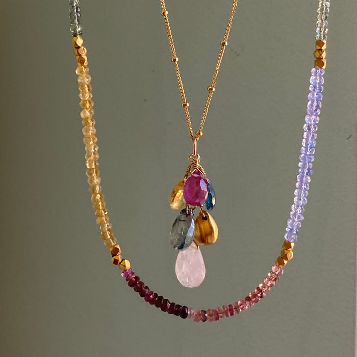 tanzanite, sappire, citrine & beads triple wrap