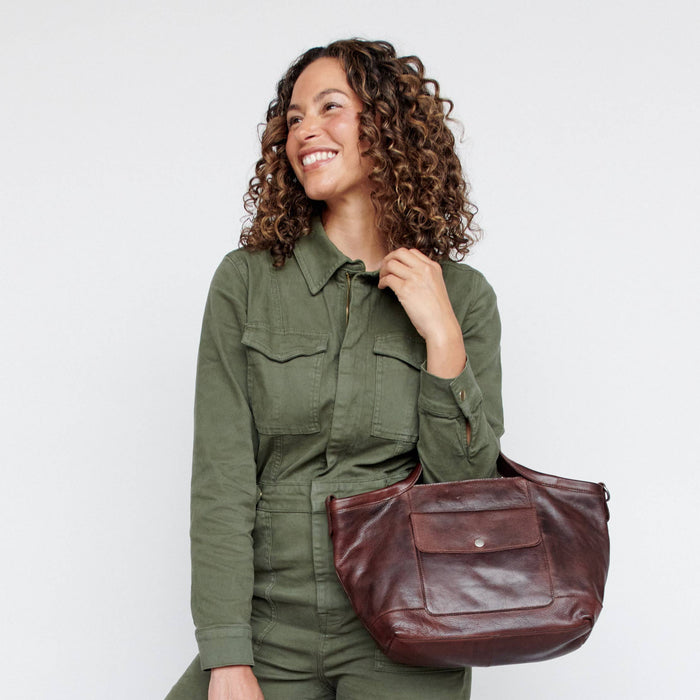 Claire Handcrafted Leather Tote/Crossbody Bags: Brown