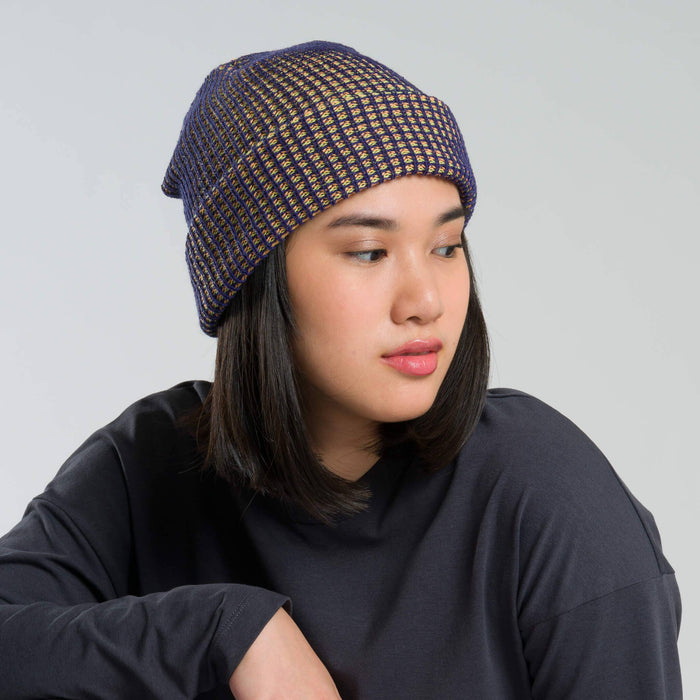 Simple Grid Knit Beanie: Cobalt Peach