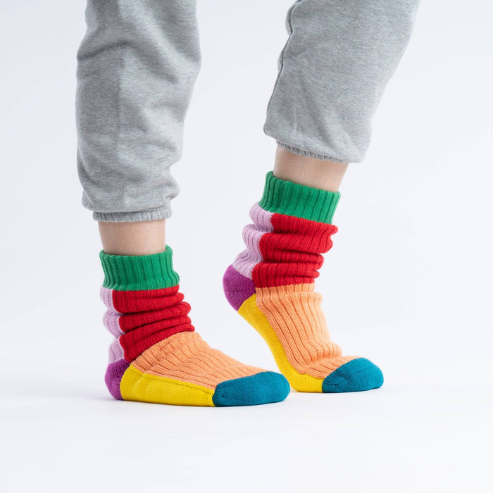 Kaleidoscope Knit House Socks: Peach Red / S/M - W 6-9<br>M 5-7.5