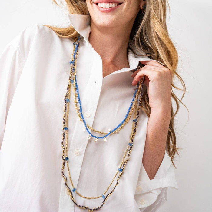 Rosemary Thread With Brass Extra Long Necklace Royal Blue Wholesale