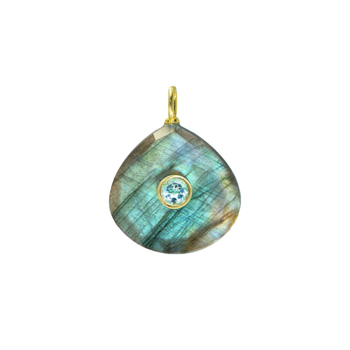 Labradorite Gemstone Pendant With Topaz: Mini Teardrop