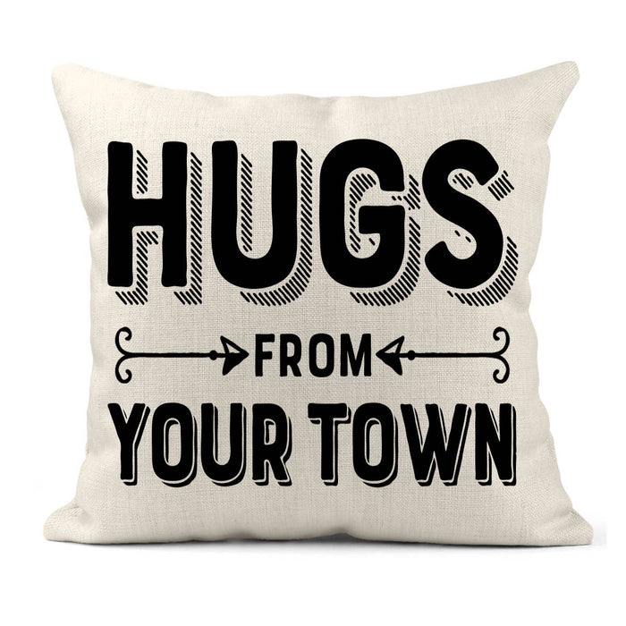 Personalized City Square Pillow, Hugs Name Drop Design: Gray-Green