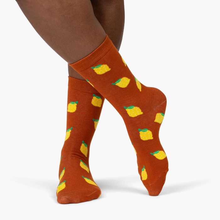 Brown Lemon Crew Socks
