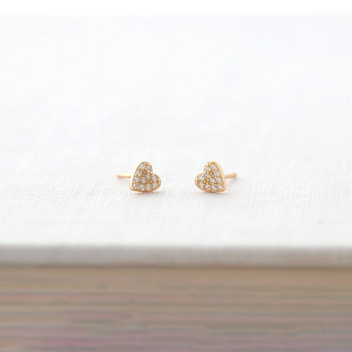 Heart Crystal Stud Earrings 18K Gold Vermeil | Sterling Silver CZ Crystals Nickel Free Hypoallergenic Ships from CA: Sterling Silver