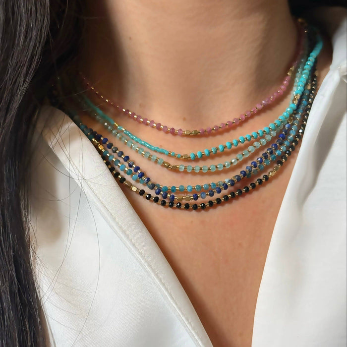 Lumira Mini Gemstone Necklace with Miyuki Beads: Blue Apatite