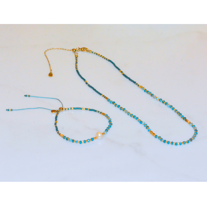 Lumira Mini Gemstone Necklace with Miyuki Beads: Blue Lapis