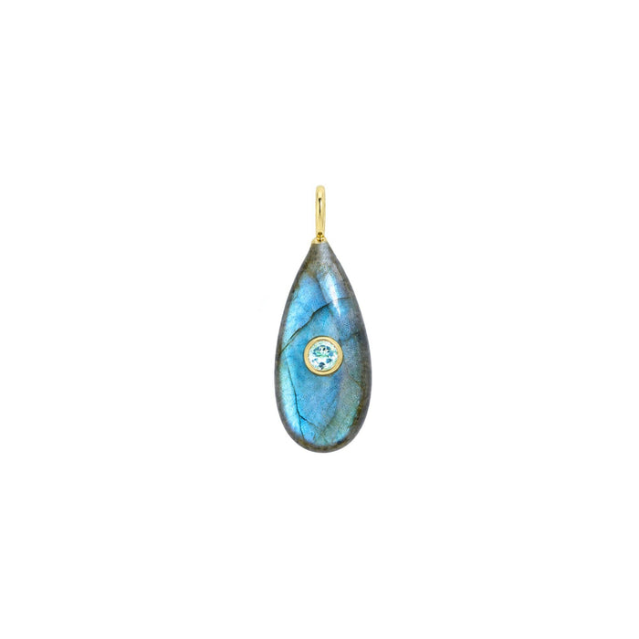 Labradorite Gemstone Pendant With Topaz: Mini Teardrop