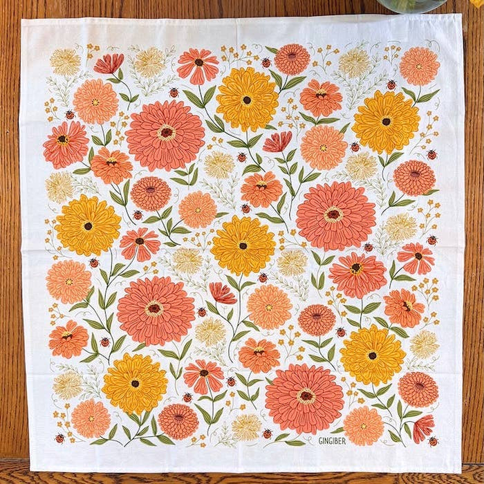 Zinnia Tea Towel - Spring Floral Kitchen Decor