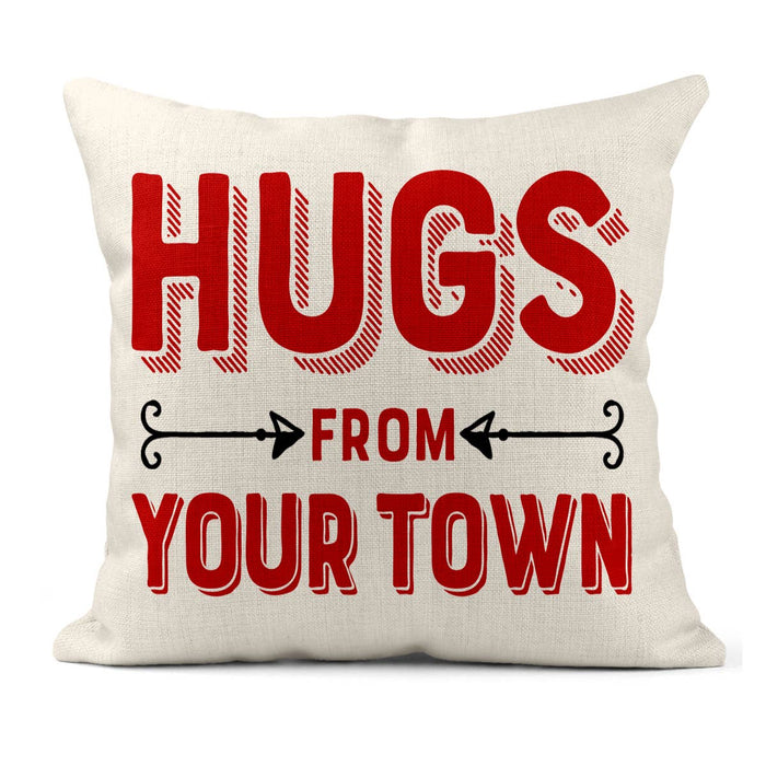 Personalized City Square Pillow, Hugs Name Drop Design: Gray-Green