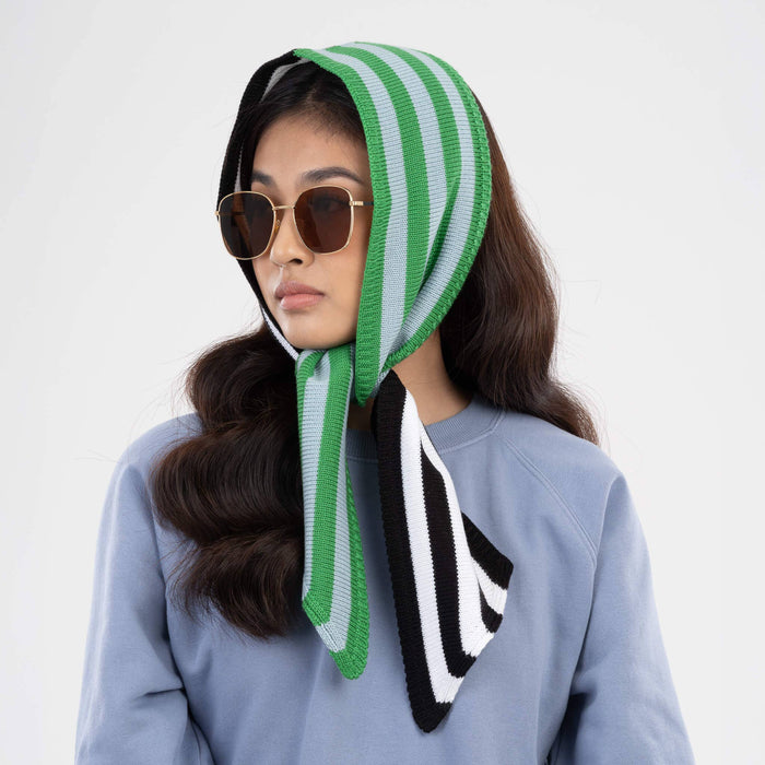 Colorblock Stripe Mini Ribbon Scarf: Kelly Stone Blue