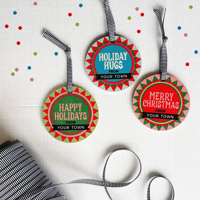 Personalized City Wood Ornament - Holiday Hugs Marquee