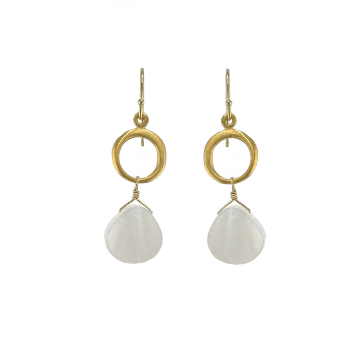 Small circle w. white mother of pearl drops earrings: Vermeil