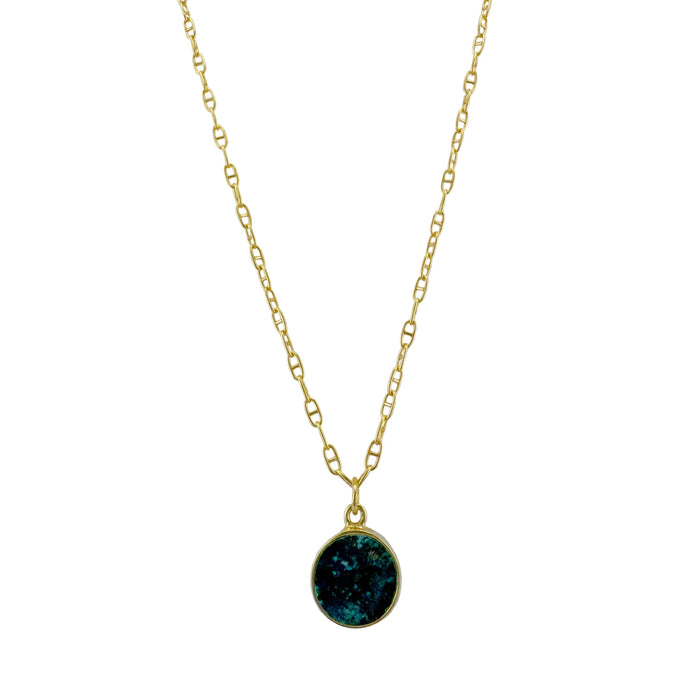 Chrysocolla Coin Necklace in Silver or Vermeil: Vermeil