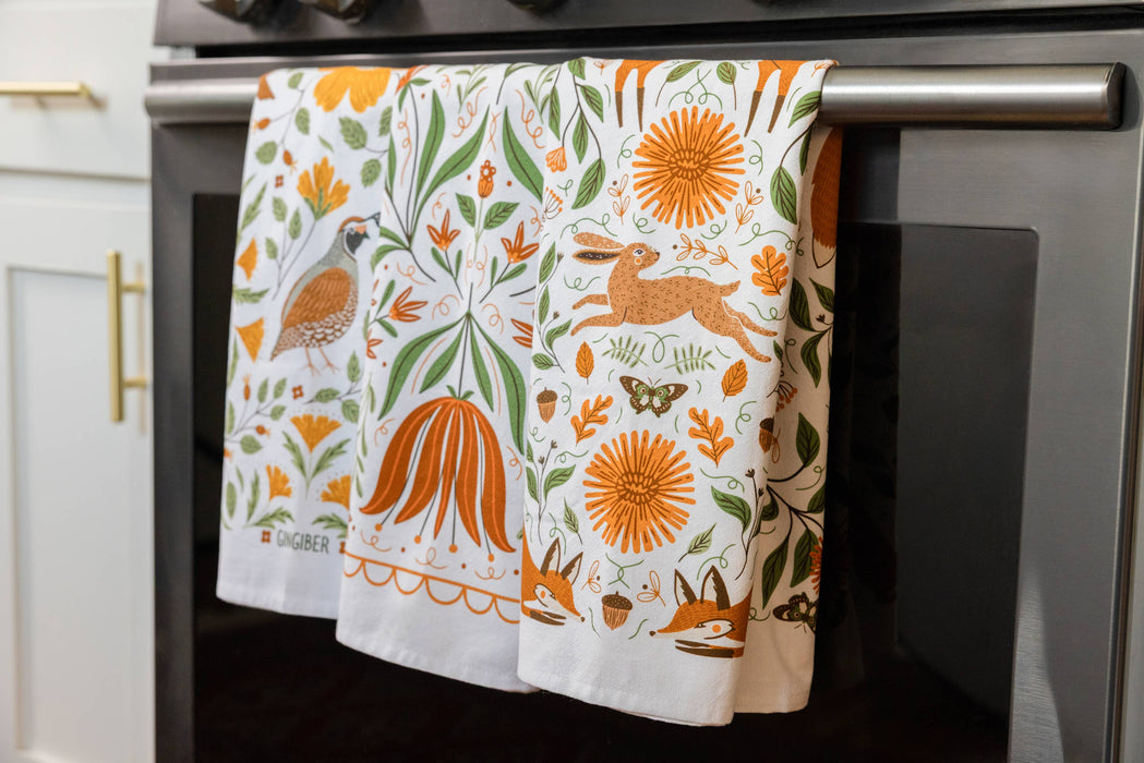 Folk Floral Tea Towel - Fall Kitchen Dish Towel Decor