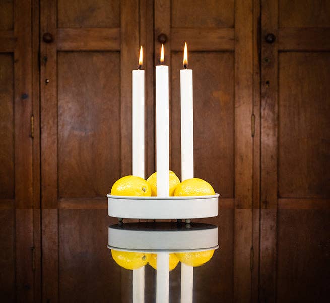 Round Metal Candle Platter - Stone White