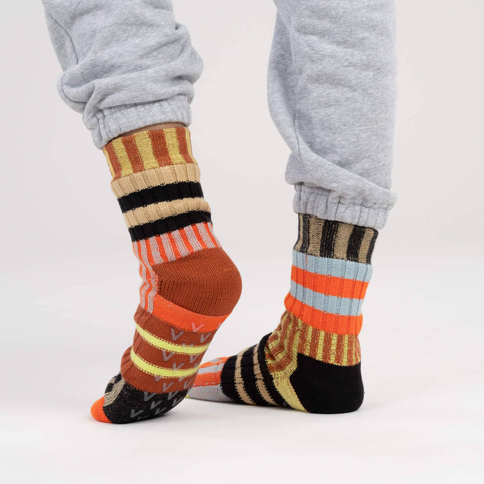 Patchwork Stripe House Socks: Rainbow / L/XL - W 9.5-12.5<br>M 8-11