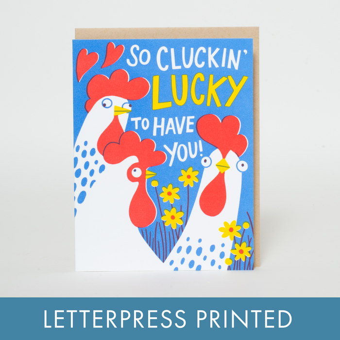 Chicken Love Punny Letterpress Greeting Card by Hello!Lucky: Plastic sleeve