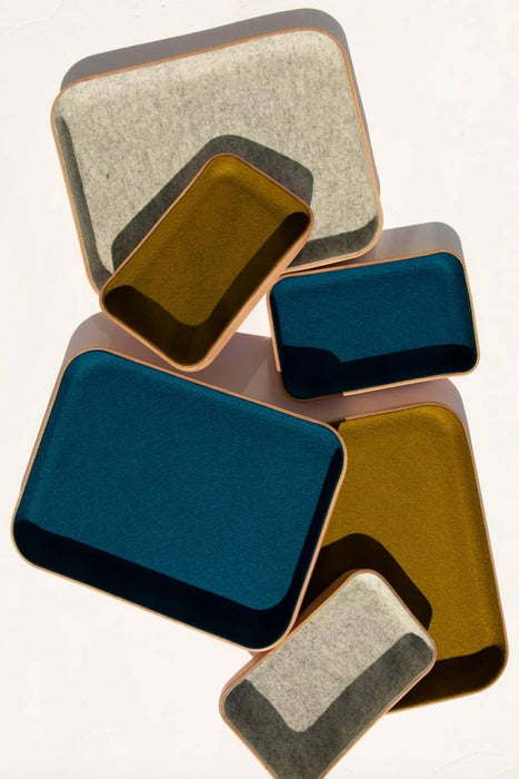Small Kawabon Leather/Merino Wool Felt Tray Golden Moss
