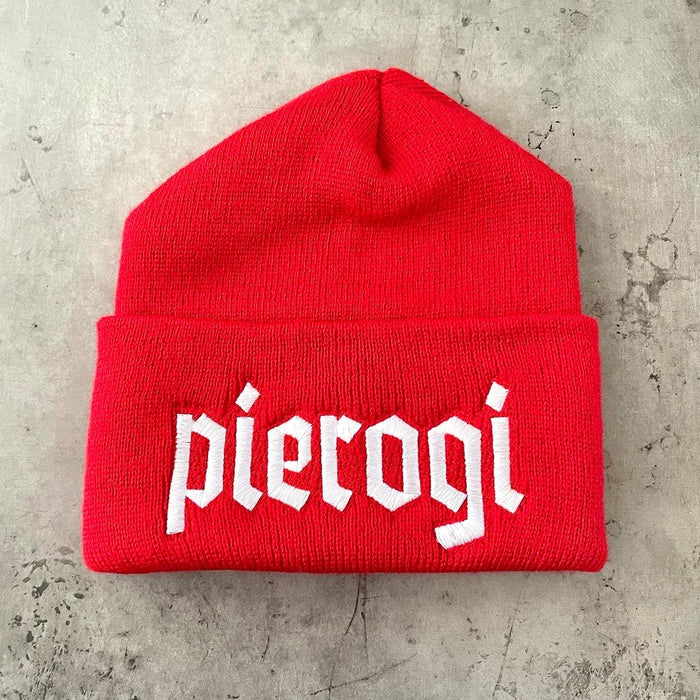 Pierogi red knit beanie Winter hat Made in America usa: Black
