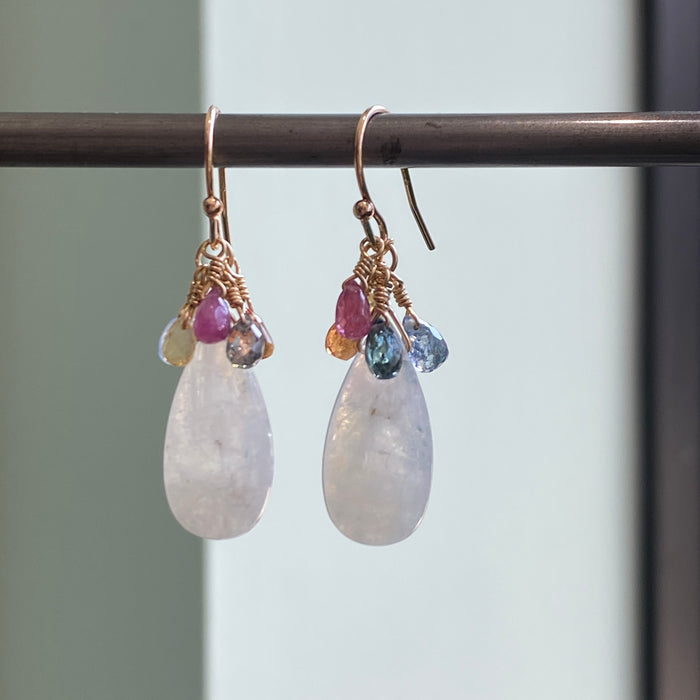 Moonstone with Multi Sapphire Earrings