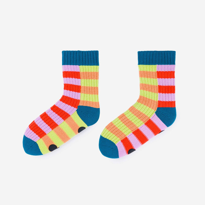 Super Stripe Knit House Socks: Peach Cobalt / S/M - W 6-9<br>M 5-7.5